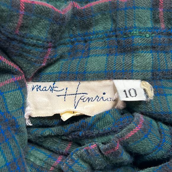 Mark Henri Vintage 60s Plaid Button Up Shirt Ruched Yoke Green Women's 10 Retro - Picture 3 of 9